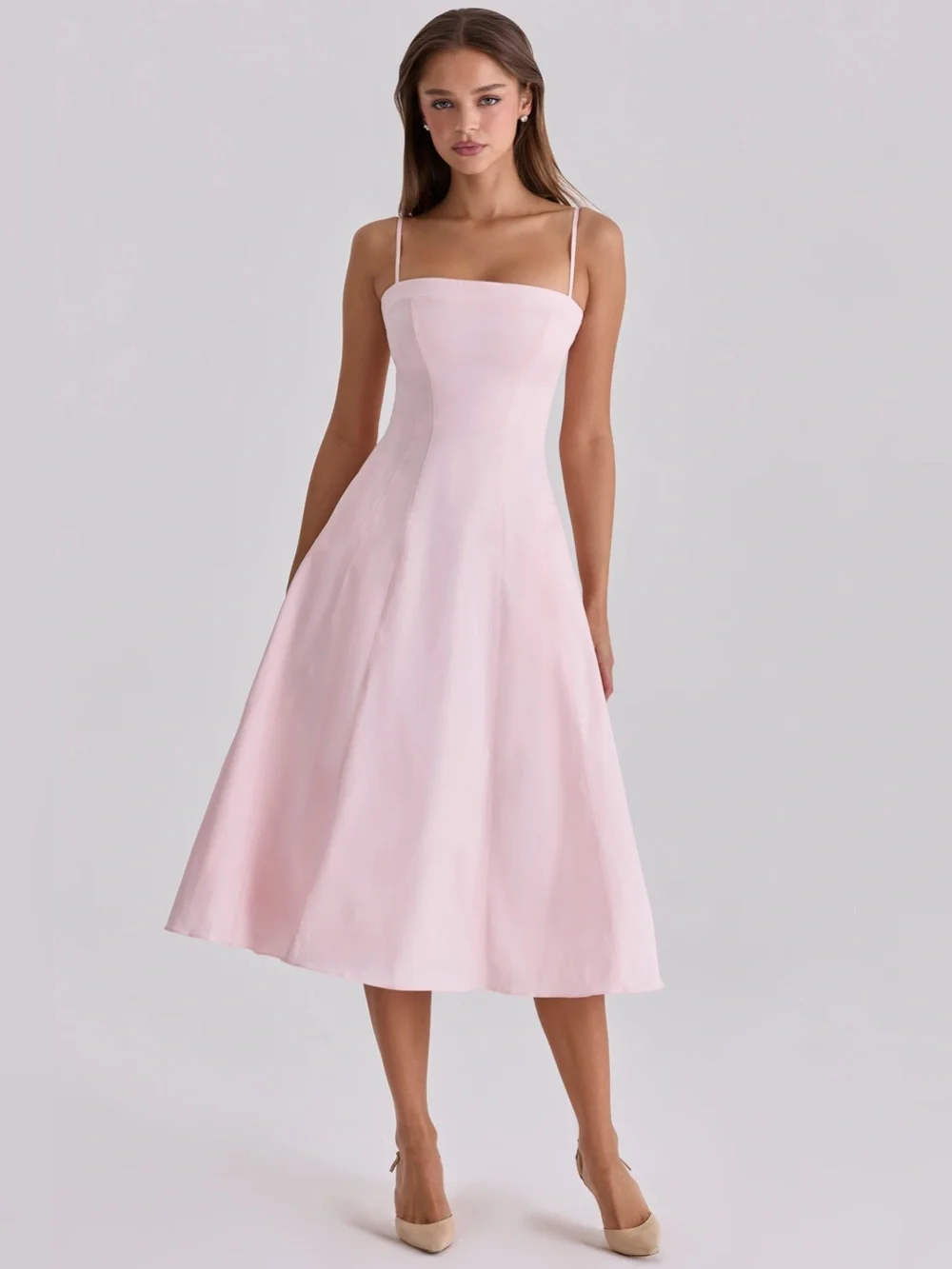 house of cb a line dress Clothing: Midi Dresses: 'Dolly' Light Blue Stretch Cotton A-Line Midi Sundress